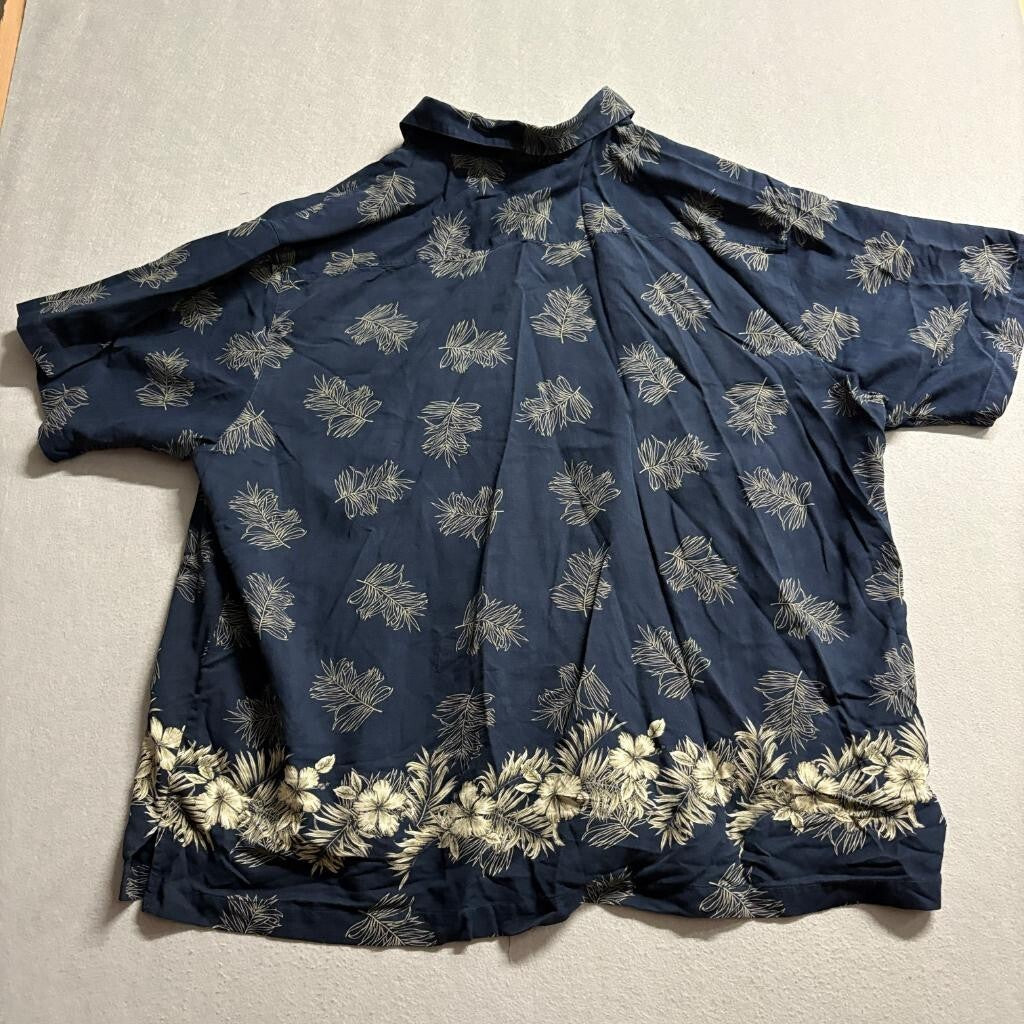Caribbean Silk Blend Hawaiian Shirt Mens 3X Navy Blue Floral Tropical Camp