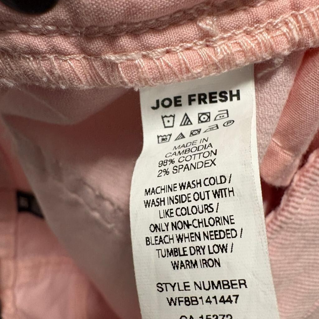 Joe Fresh Slim Corduroy Pants Womens 31 Pink Cotton Blend Stretch Jeans
