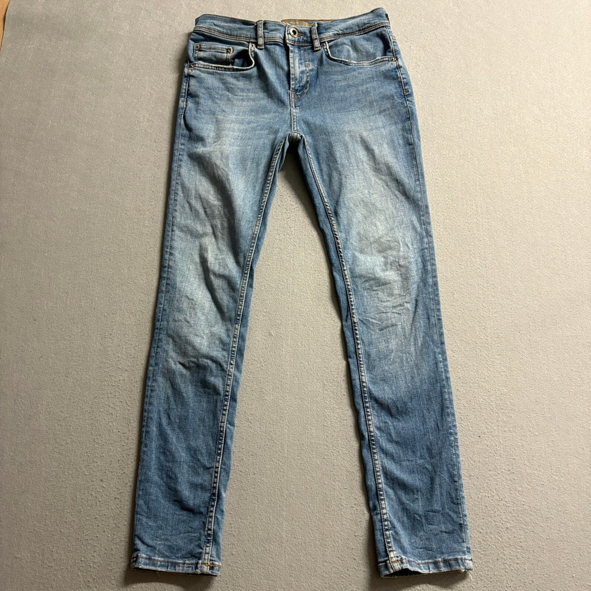Zara Man Denim Wear Slim Fit Jeans Mens Size 31 Blue Light Wash Stretch Casual