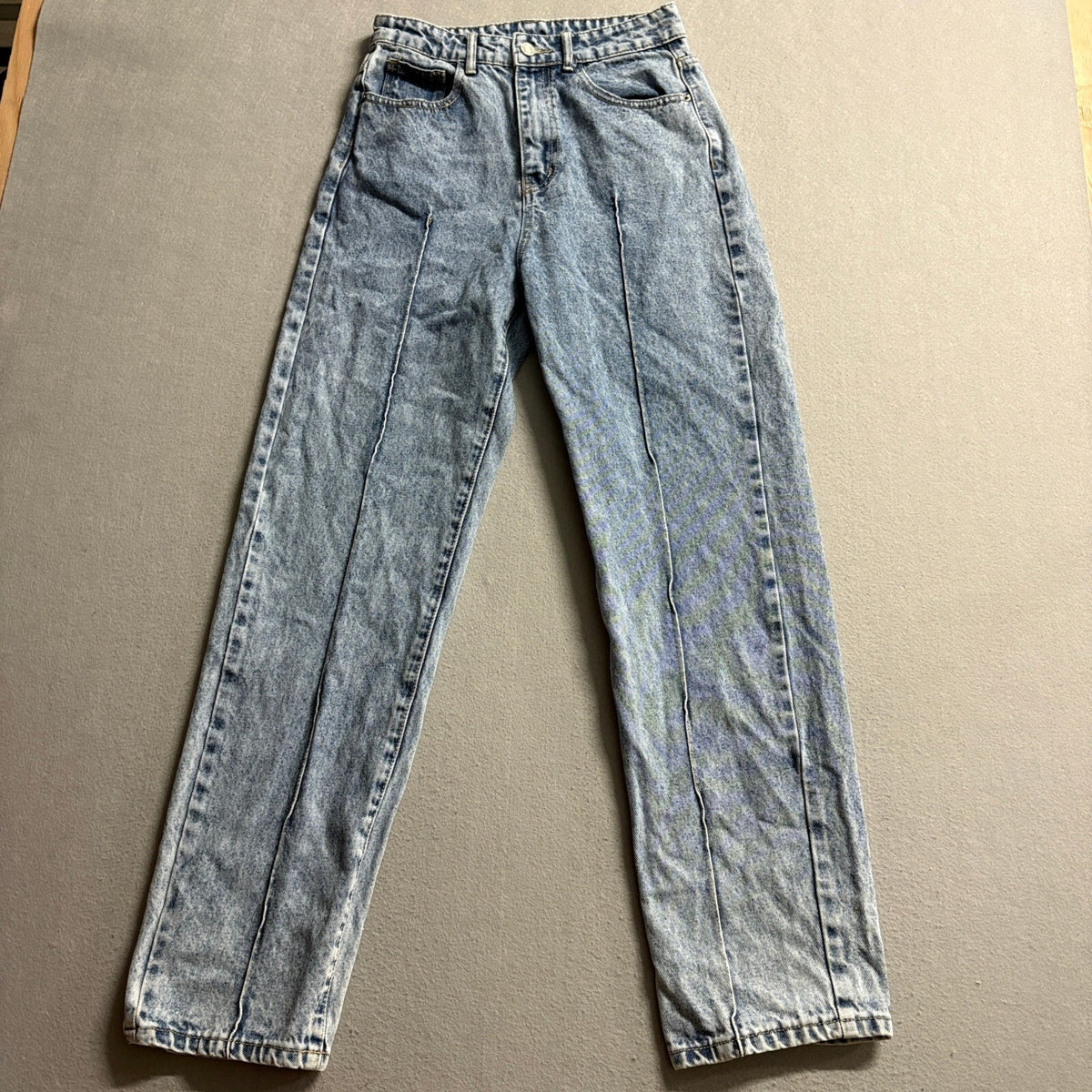 SHEIN Women High Rise Seam Front Straight Leg Jeans Acid Wash Blue Size S 27x28