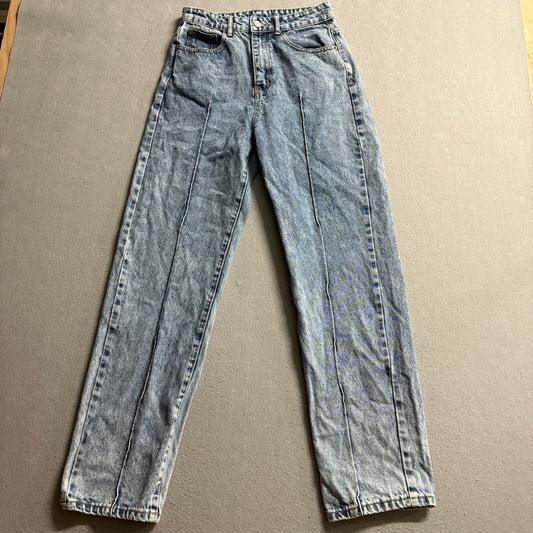 SHEIN Women High Rise Seam Front Straight Leg Jeans Acid Wash Blue Size S 27x28