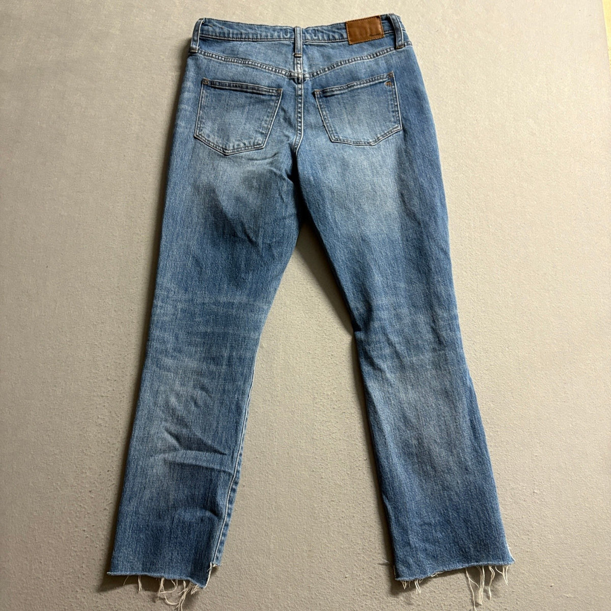 Madewell The High-Rise Slim Boyjean Jeans Womens 27 Blue Distressed Raw Hem