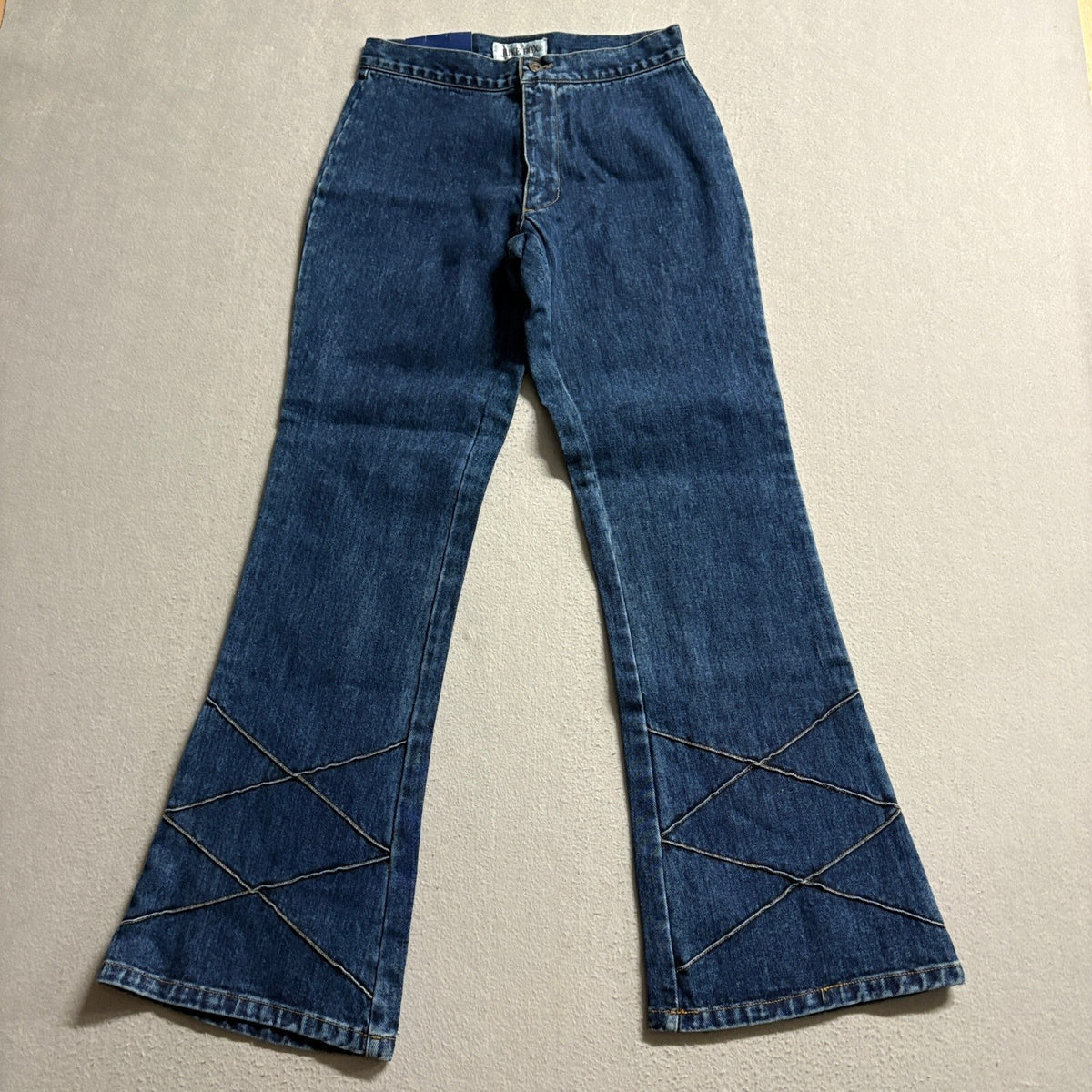 Vintage Juke Box Y2K Flare Jeans Womens Size 5 Low Rise Criss Cross Hem Blue