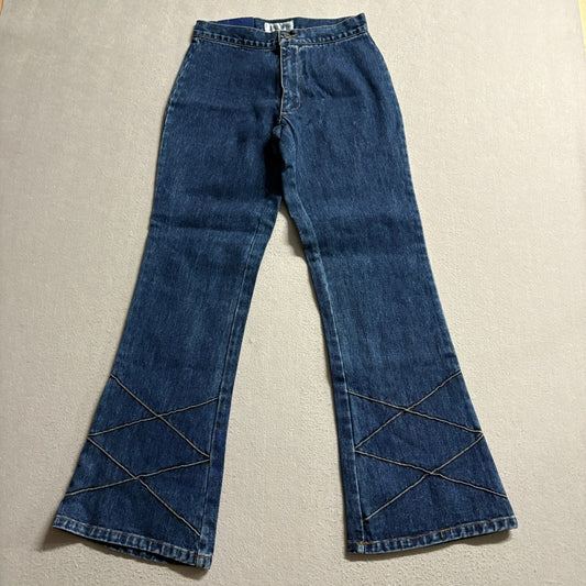 Vintage Juke Box Y2K Flare Jeans Womens Size 5 Low Rise Criss Cross Hem Blue