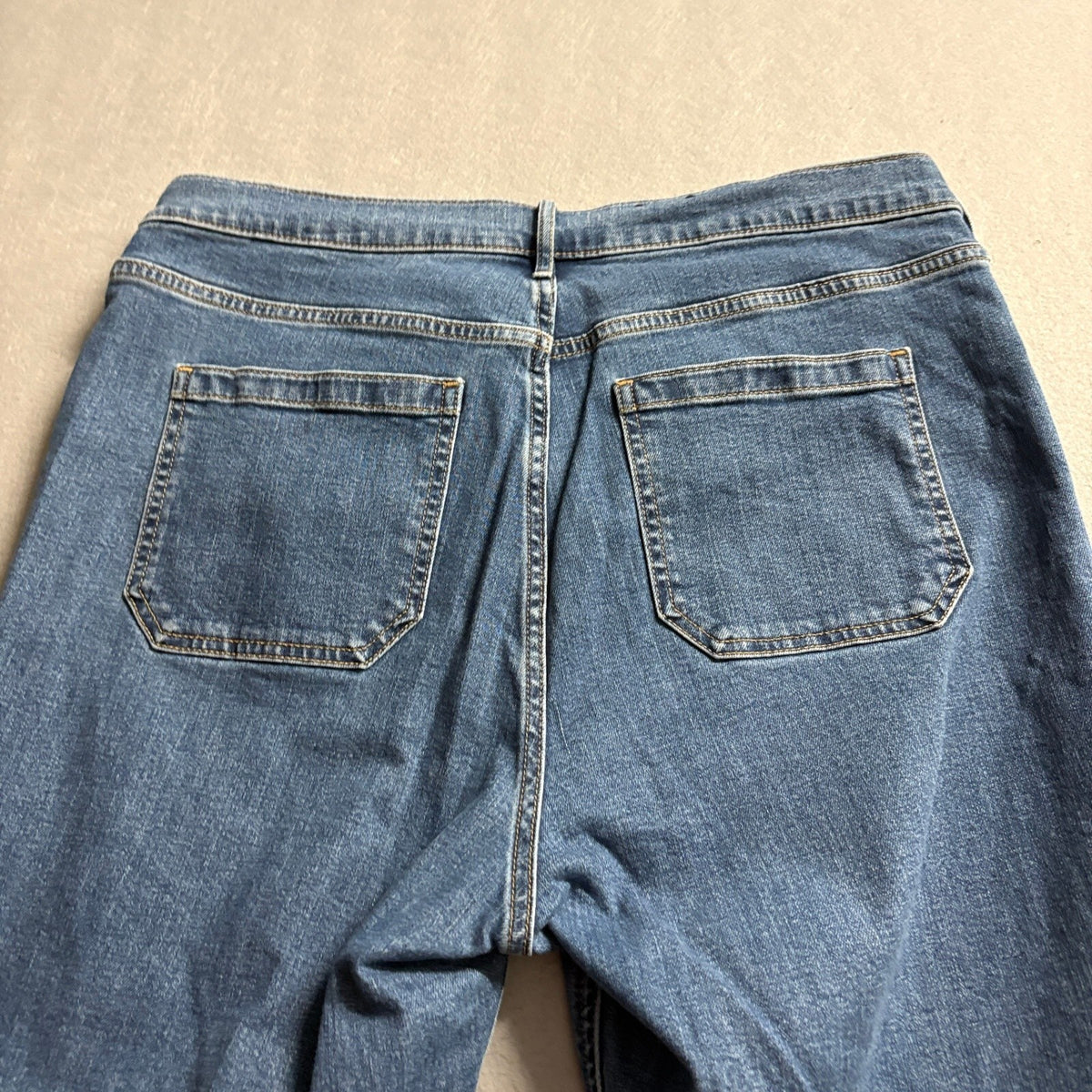 Gap 70s Flare High Rise Jeans Womens 33 16R Blue Denim Stretch Patch Pocket