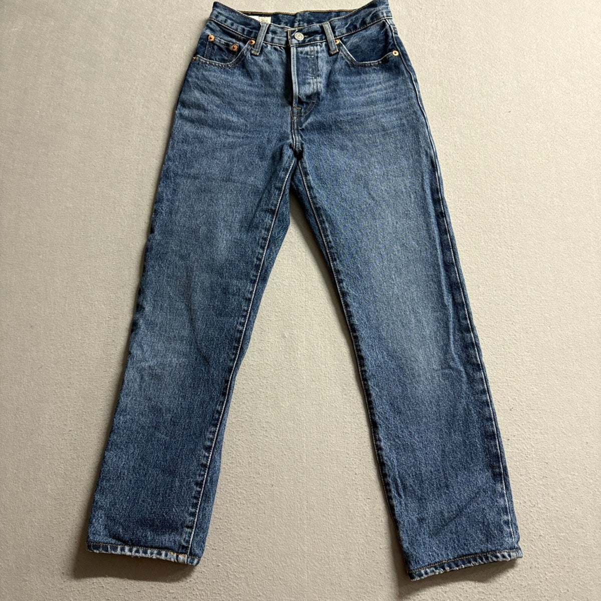 Levis Premium 501 Original Fit Jeans Womens W23 L28 Blue Denim Straight Leg High