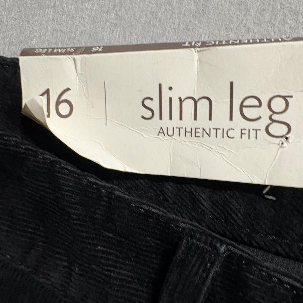 J. Jill Corduroy Pants Womens 16 Black Slim Leg Stretch Cotton Blend NWT