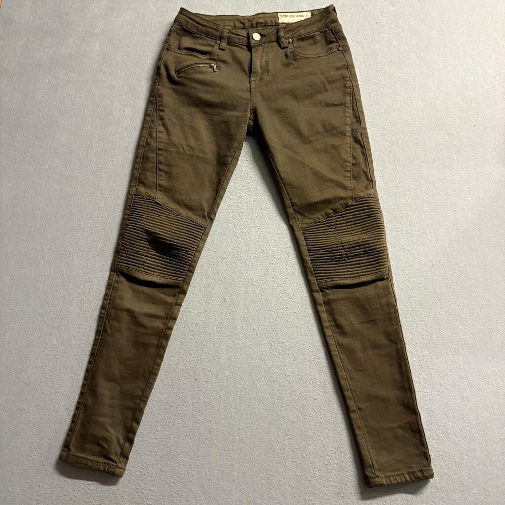 Wish List Jeans Womens Medium Olive Green Moto Skinny Ribbed Knee Pants