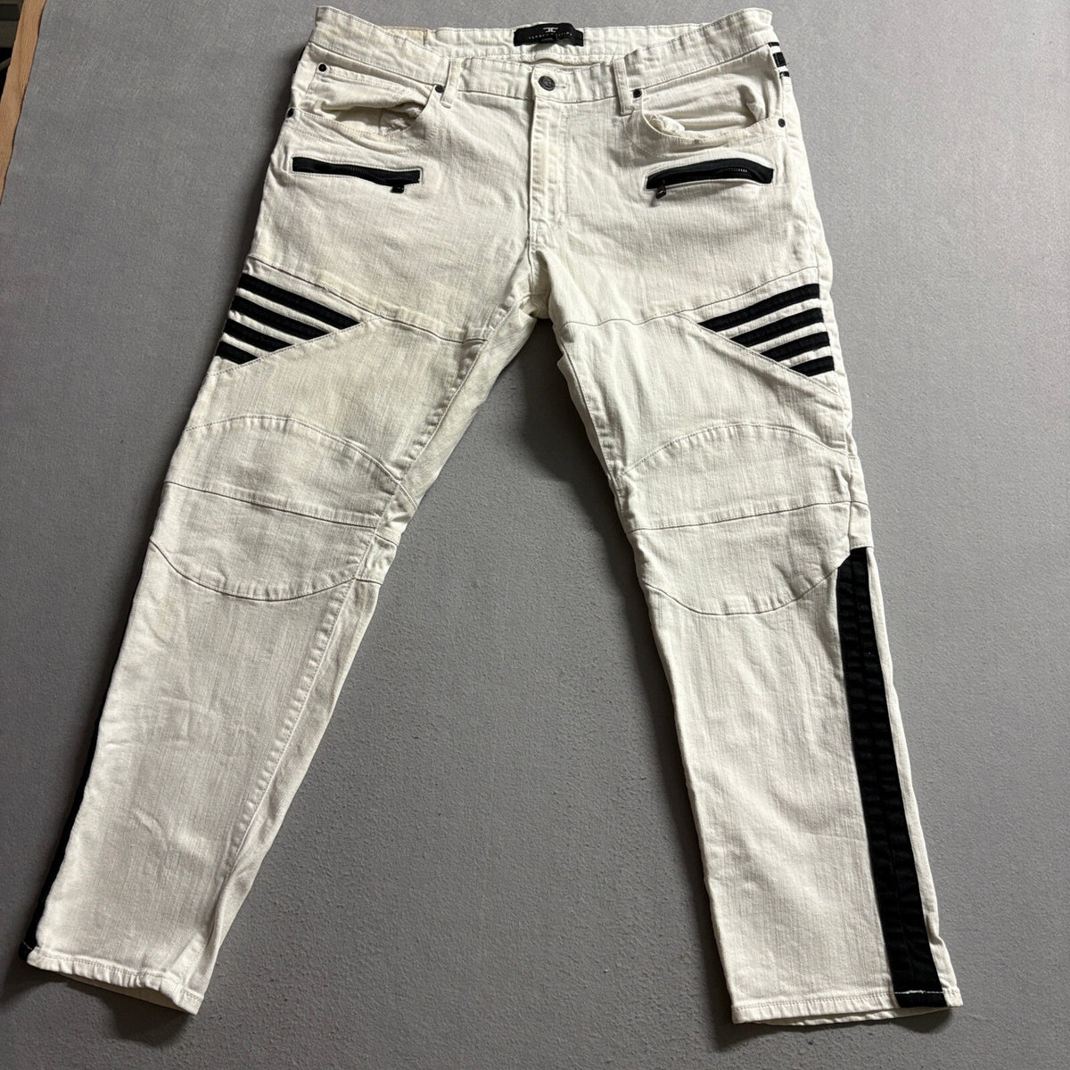 Jordan Craig Legacy Edition Aaron Moto Jeans Mens 40x32 White Black Stripe Slim