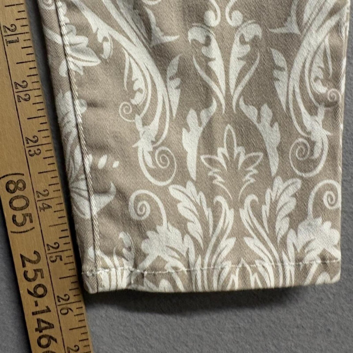 Kut from the Kloth Marilyn Ankle Skinny Jeans Womens 6 Beige Damask Floral Print