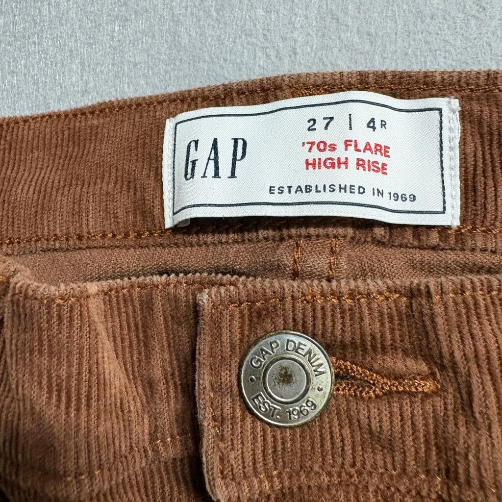 Gap 70s Flare Corduroy Pants Womens 27 4R Brown High Rise Stretch Retro