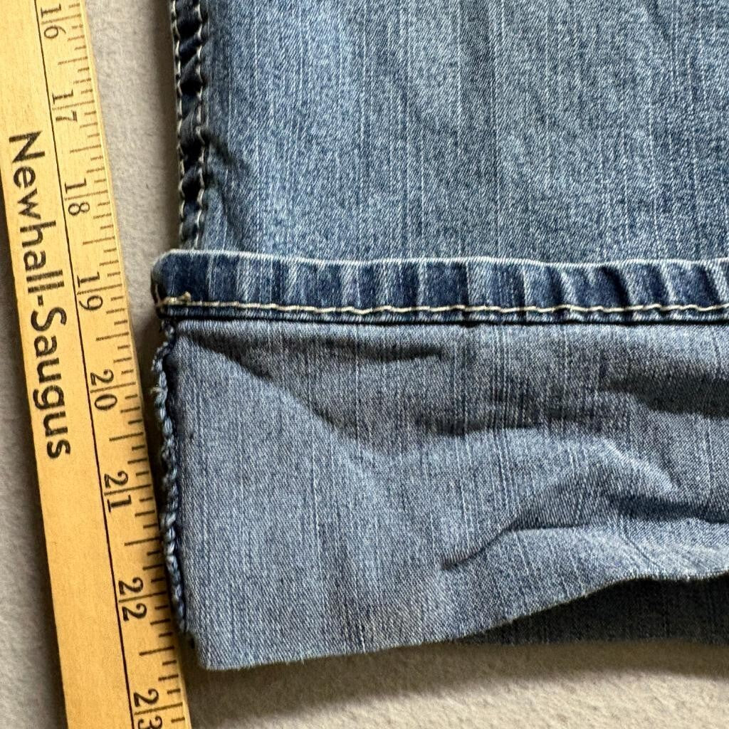 Angels Jeans Womens 16 Blue Denim Capri Crop Stretch Flap Pocket Mid Rise