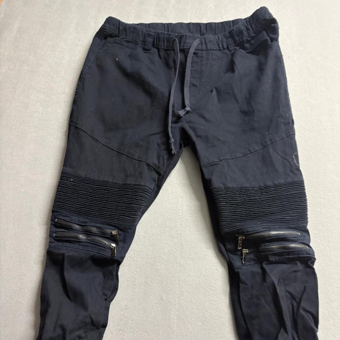 Victorious Mens Moto Jogger Pants 3XL Black Stretch Elastic Waist Zipper Accent