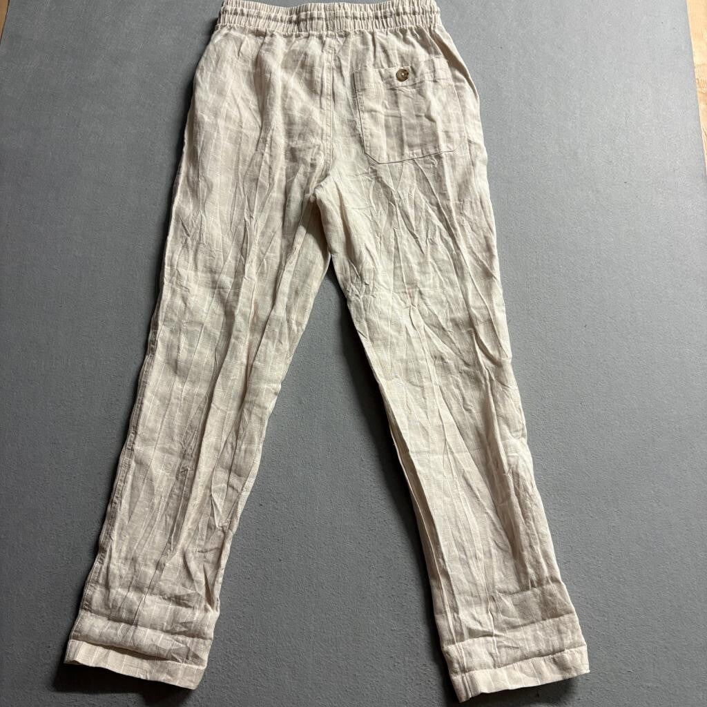 Cotton On Women's 100% Linen Pants Size S Beige Drawstring Waist Casual