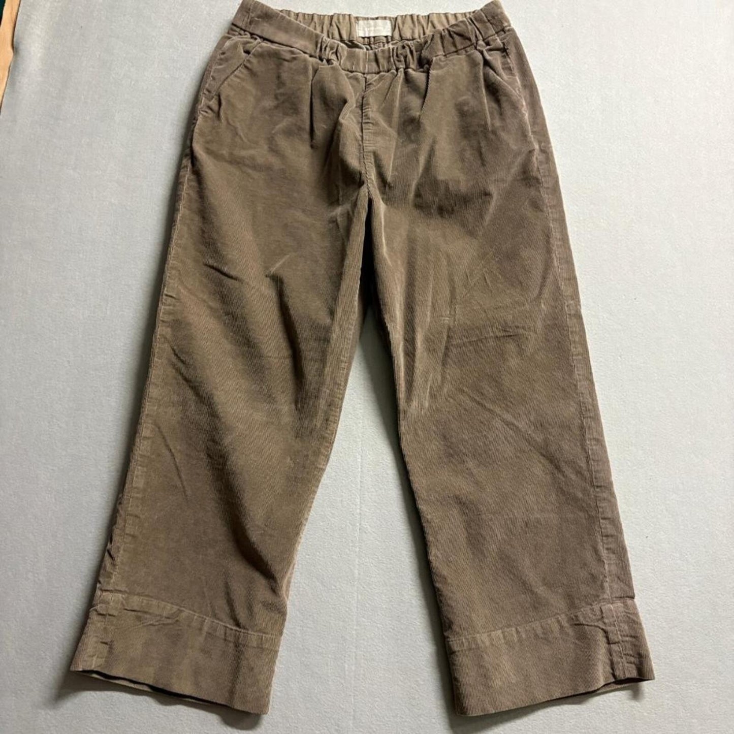 Everlane Corduroy Pants Womens 16 Brown Crop Wide Leg Elastic Waist Pull On