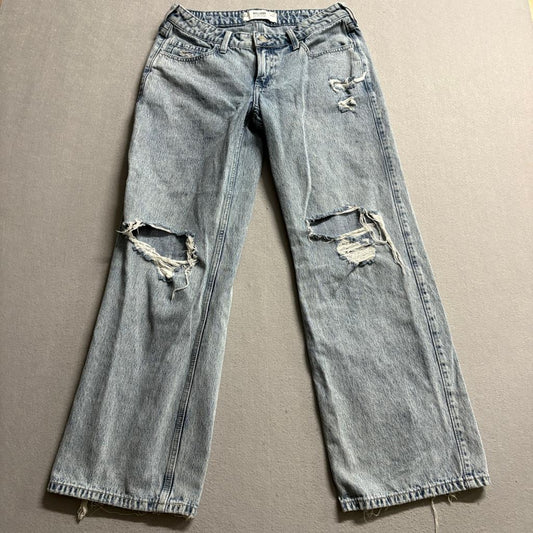 Hollister Low Rise Baggy Jeans Womens 6R W28 Light Wash Distressed Ripped Denim