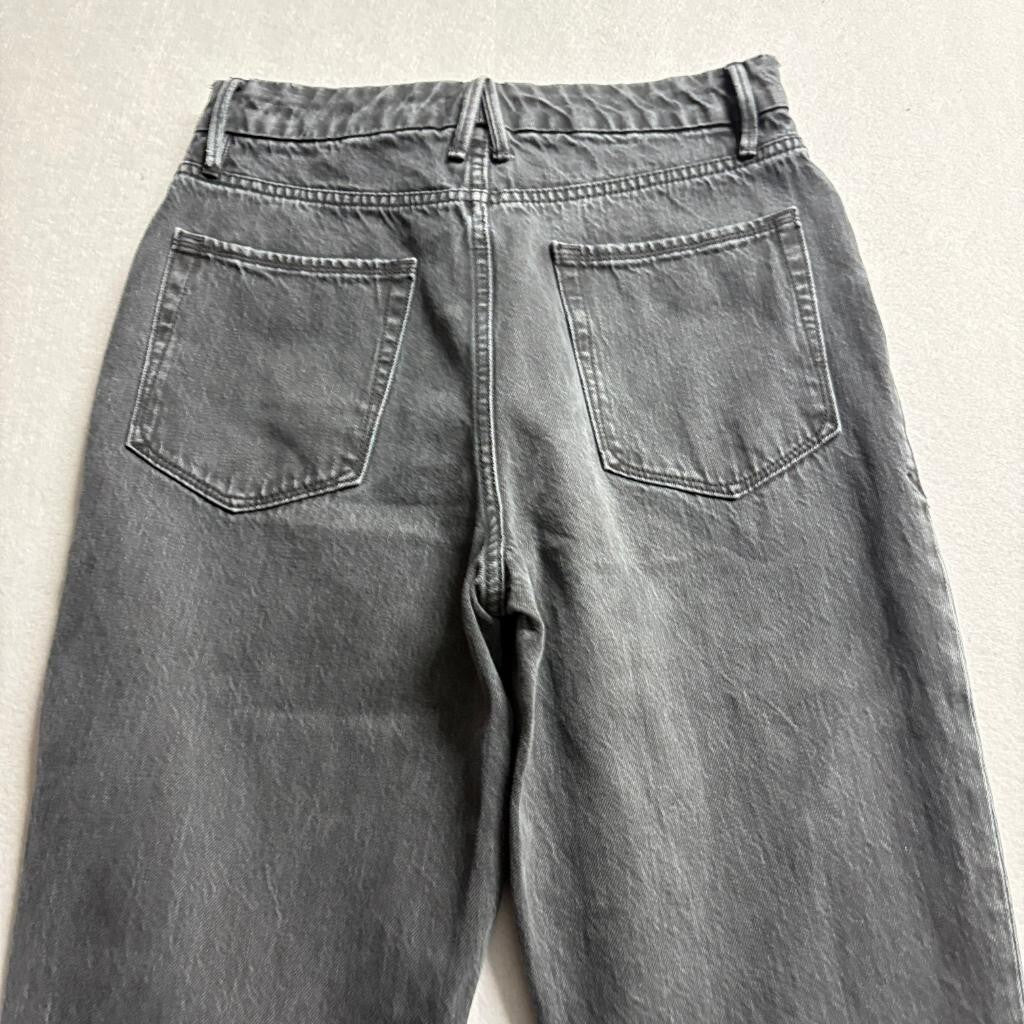 Good American Good Boy Straight Leg Jeans Womens 2/26 Black High Rise Side Slit