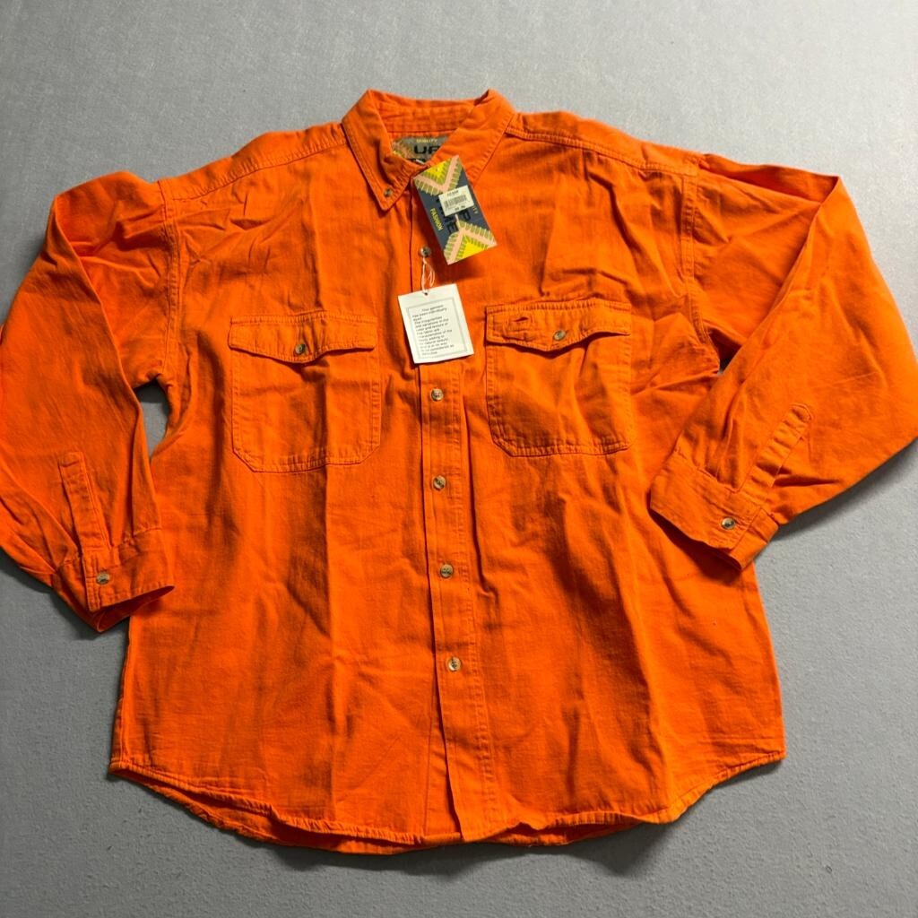 Up Time Fashion Mens Large Orange Cotton Denim Button Down Shirt Long Sleeve NWT