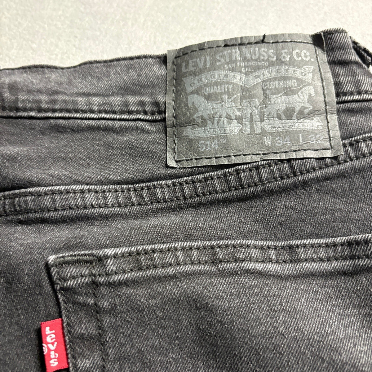 Levi's 514 Straight Fit Black Denim Jeans Mens W34 L32 Dark Wash Stretch