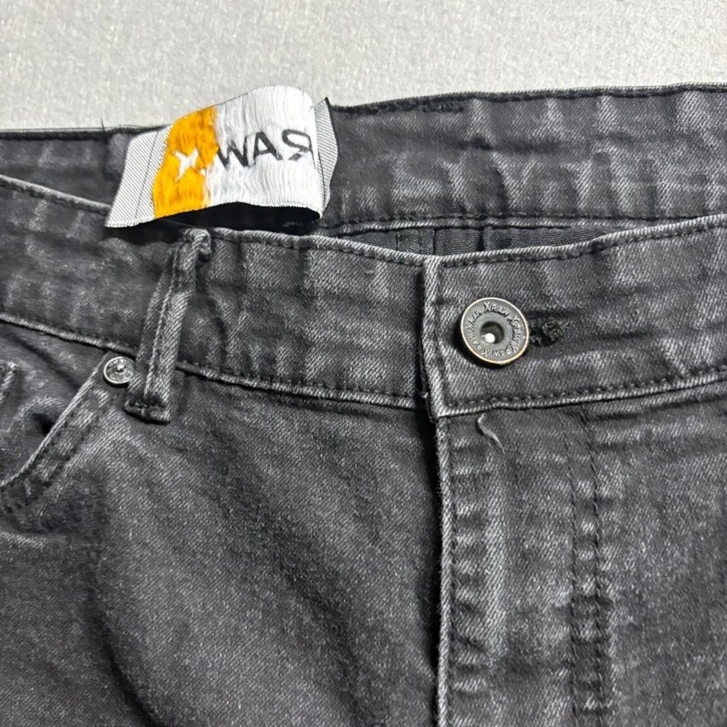 Raw X Moto Jeans Mens 34x30 Black Denim Biker Ribbed Panel Stretch Slim Fit