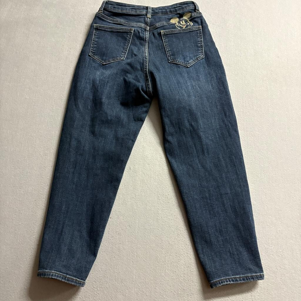 Disney Mickey Mouse Embroidered Jeans Womens S Blue Denim High Rise Tapered
