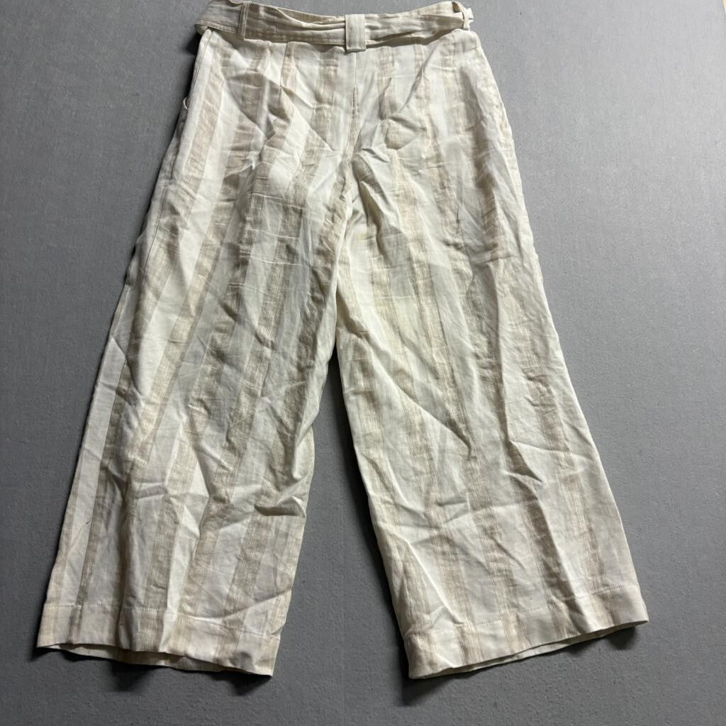 Who What Wear Linen Blend Striped Wide Leg Pants Womens Size 4 Beige White Crop