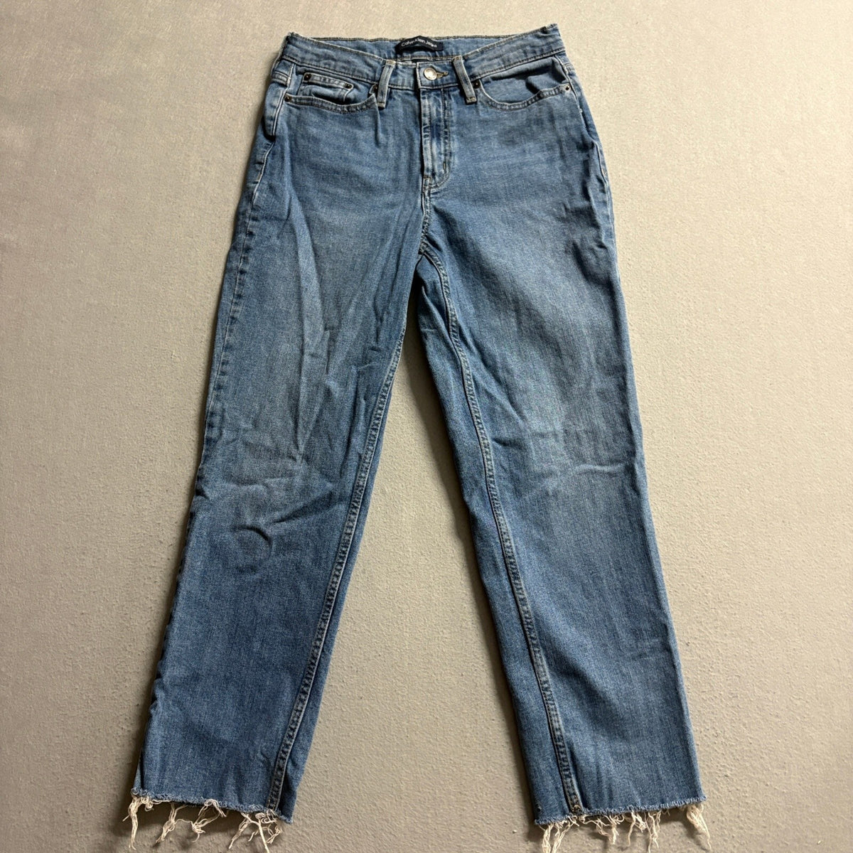 Calvin Klein Jeans Womens Size 2 26 High Rise Straight Leg Raw Hem Blue Denim