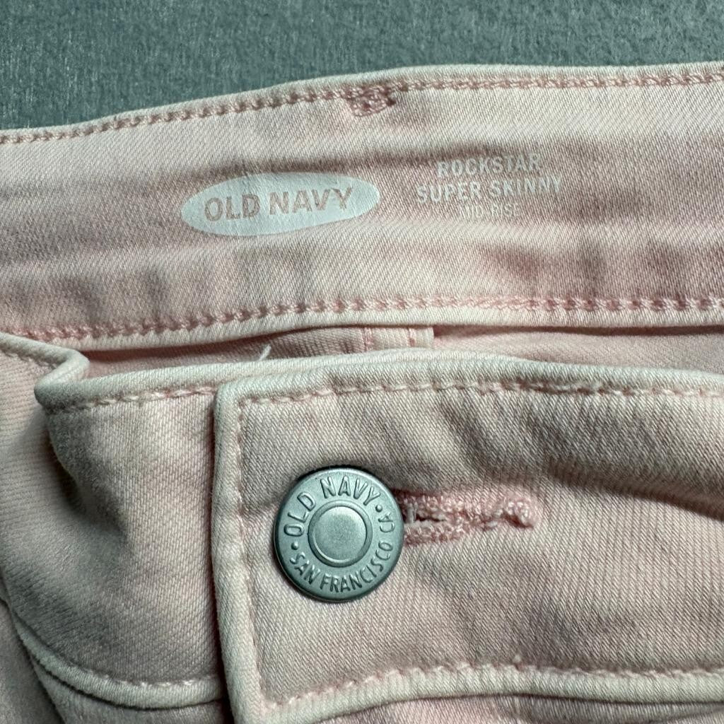 Old Navy Rockstar Super Skinny Jeans Womens 14 Pink Distressed Mid Rise Denim