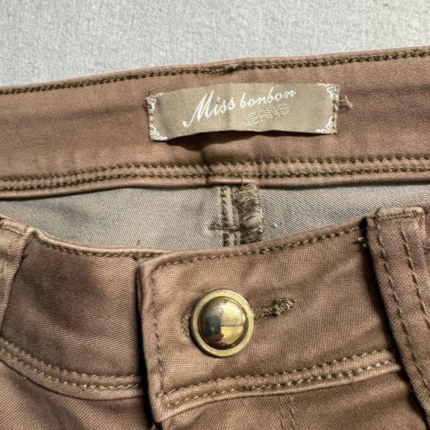 Miss Bonbon Skinny Jeans Womens Size S Brown Stretch Cuffed Denim Low Rise