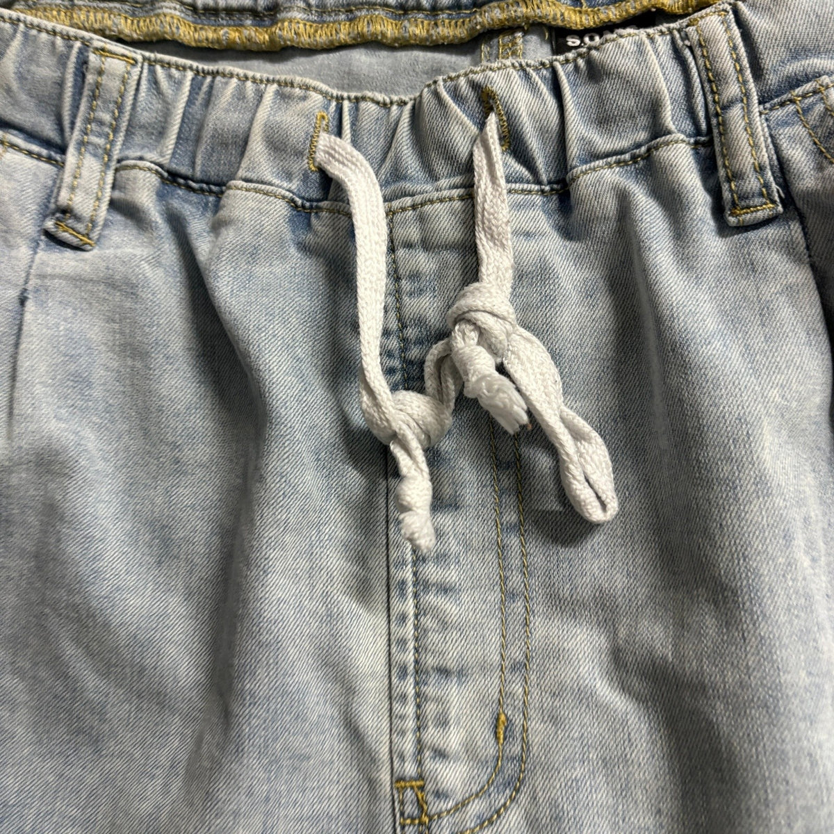 S.O.N.G. Denim Cargo Jogger Pants Mens 17/33 Light Wash Distressed Elastic Waist