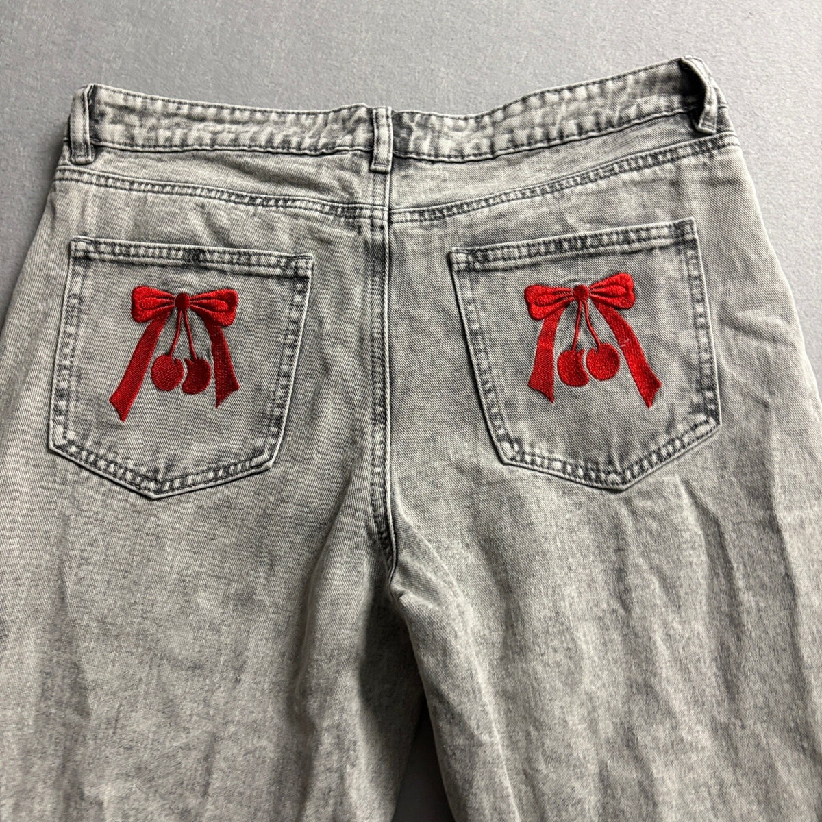 Ashley Mason High Rise Wide Leg Acid Wash Jeans Womens Size 7/28 Gray Cherry
