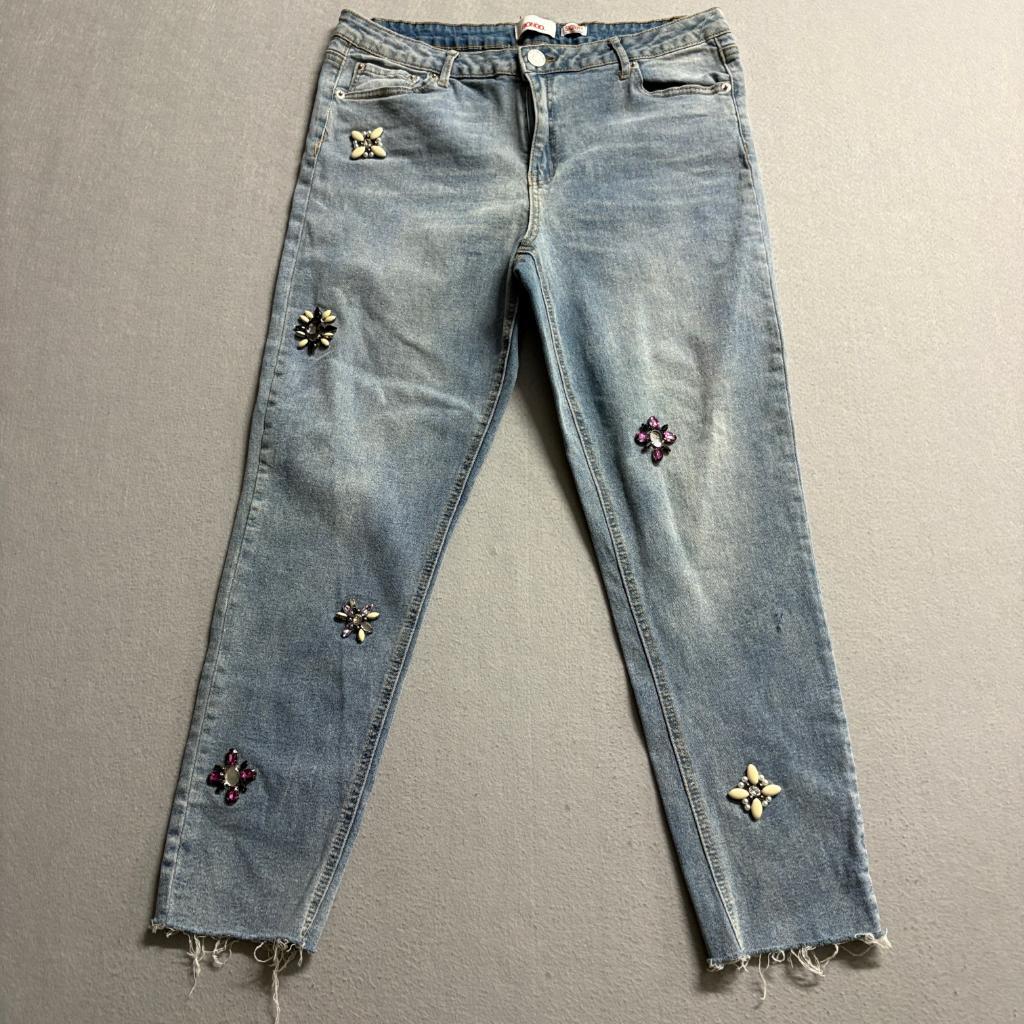 Bongo Skinny Jeans Womens Size 15 Blue Denim Embellished Rhinestone Raw Hem
