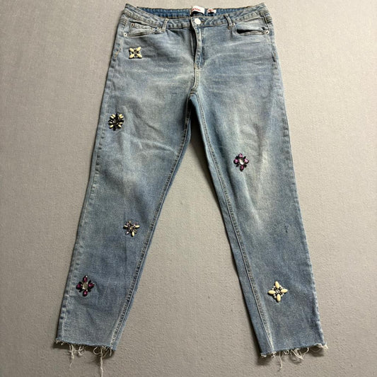 Bongo Skinny Jeans Womens Size 15 Blue Denim Embellished Rhinestone Raw Hem