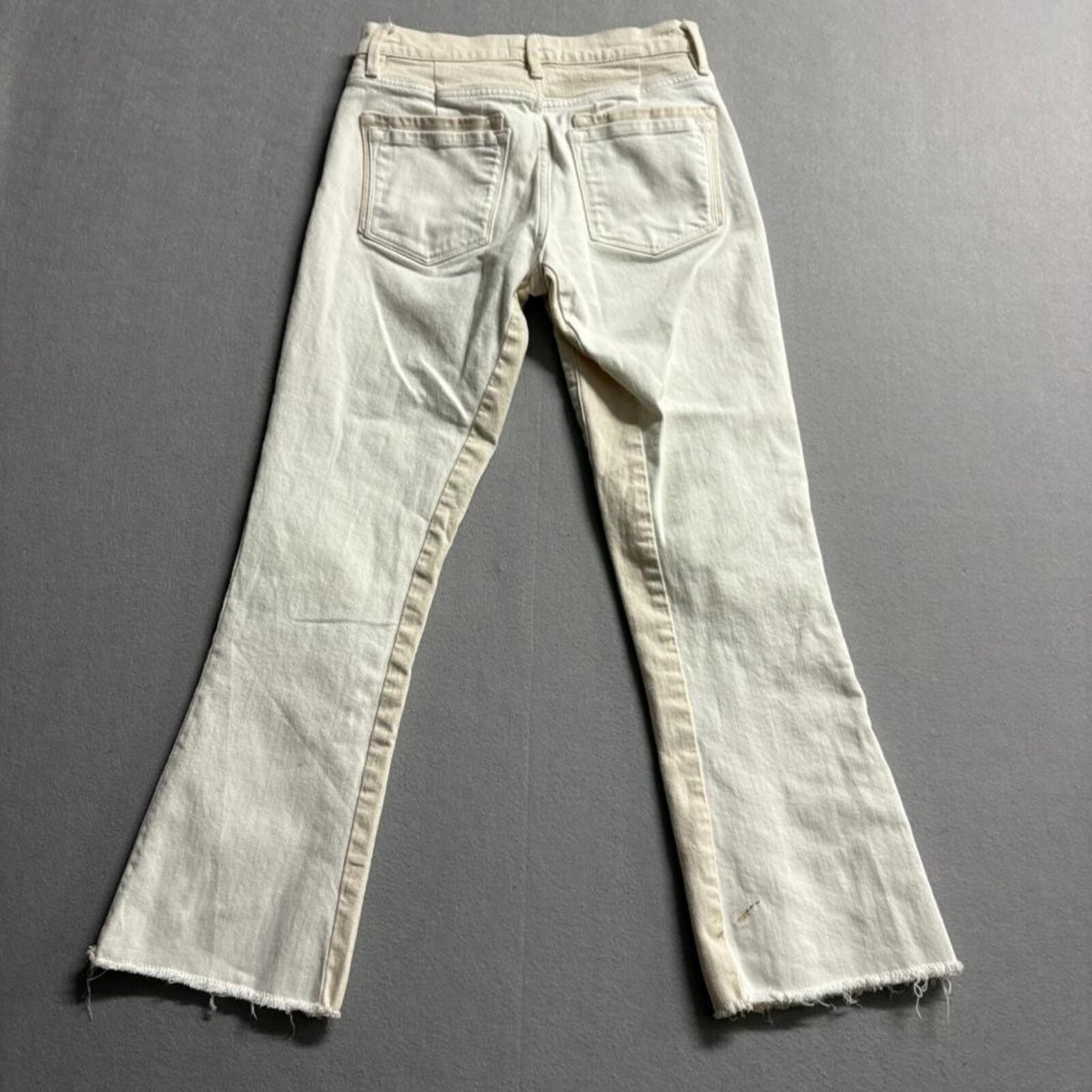 FRAME Le Crop Mini Boot Jeans Womens 25 White Beige Colorblock Raw Hem Stretch