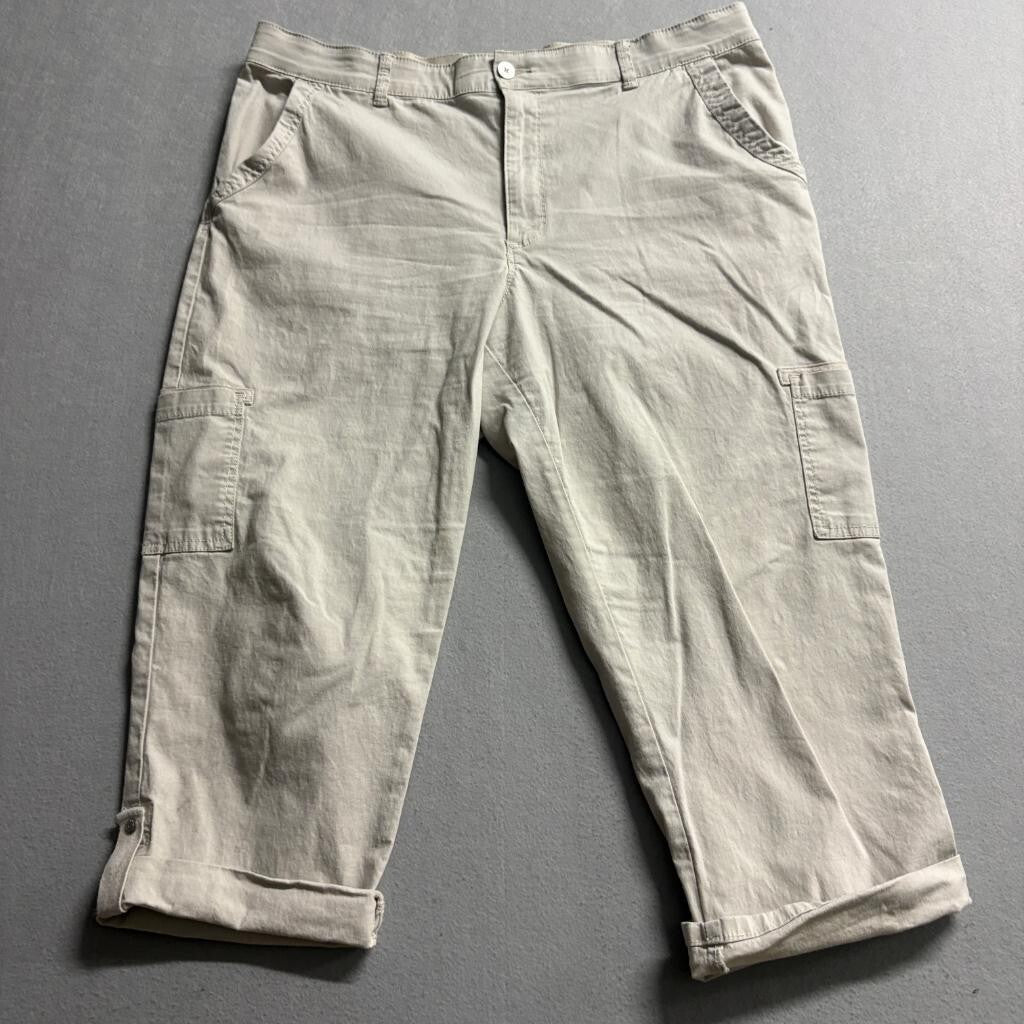 Gloria Vanderbilt Women's Size 16 Beige Khaki Cargo Crop Pants Cotton Blend