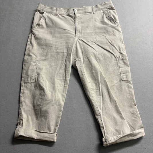 Gloria Vanderbilt Women's Size 16 Beige Khaki Cargo Crop Pants Cotton Blend