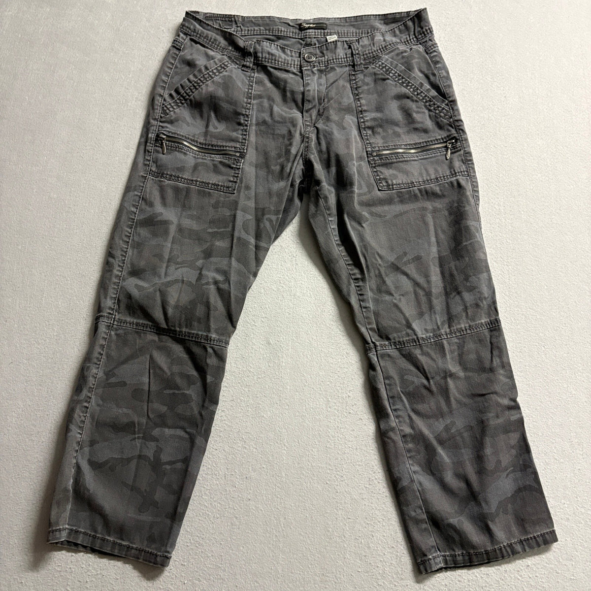Supplies Womens Size 12 Cargo Pants Gray Camo Zipper Pocket Straight Leg Stretch
