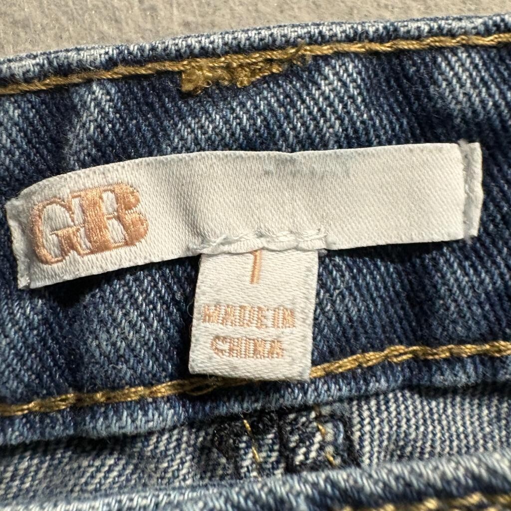 GB Girls Distressed High Rise Wide Leg Jeans Size 1 Blue Denim Raw Hem 100%
