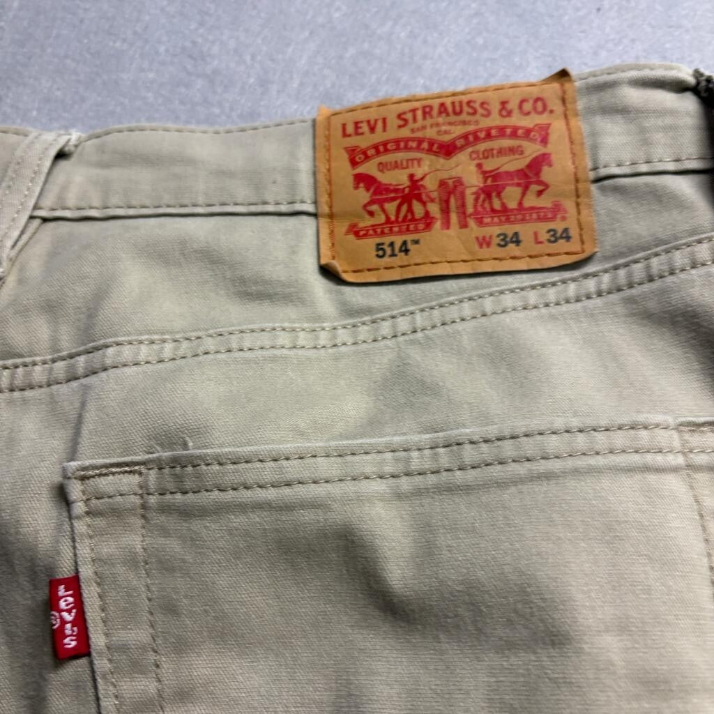 Levi's 514 Straight Fit Pants Mens 34x34 Khaki Tan Cotton Blend Stretch Chino