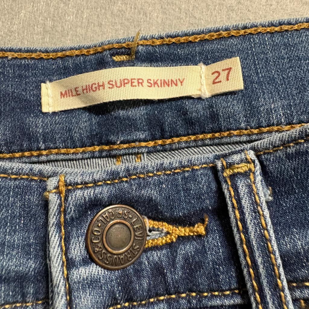 Levis Mile High Super Skinny Jeans Womens 27 Distressed Ripped Knee Blue Denim