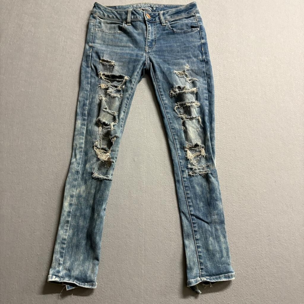 American Eagle Outfitters Jegging Ankle Jeans Womens Size 2 Distressed Acid Wash