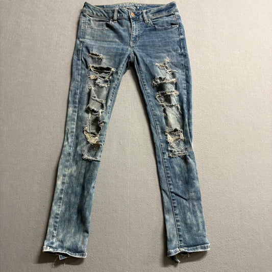 American Eagle Outfitters Jegging Ankle Jeans Womens Size 2 Distressed Acid Wash