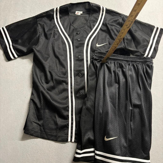 Vintage Nike Mesh Baseball Jersey and Shorts Set Mens Large Black White 90s Y2K