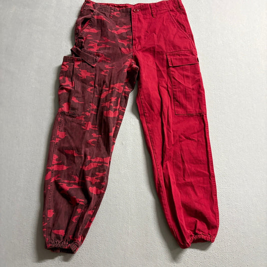 Fashion Nova Mens Split Red Camo Cargo Jogger Pants Size M Streetwear Colorblock