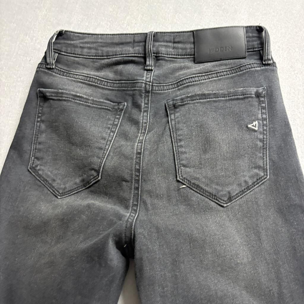 Hidden Jeans Womens 27 Black Distressed Knee Skinny High Rise Raw Hem Stretch