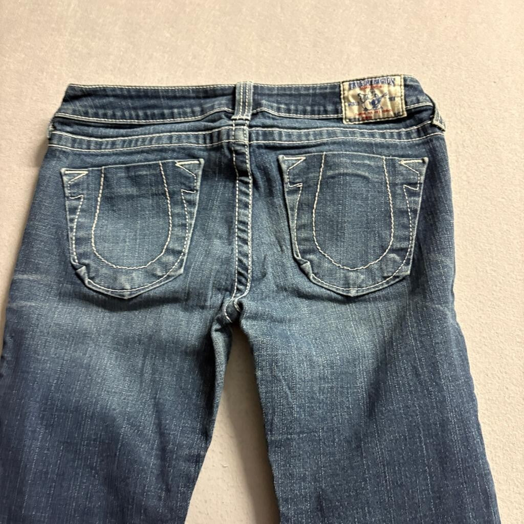 True Religion Johnny Jeans Womens 30 Blue Denim Bootcut Low Rise Thick Stitch