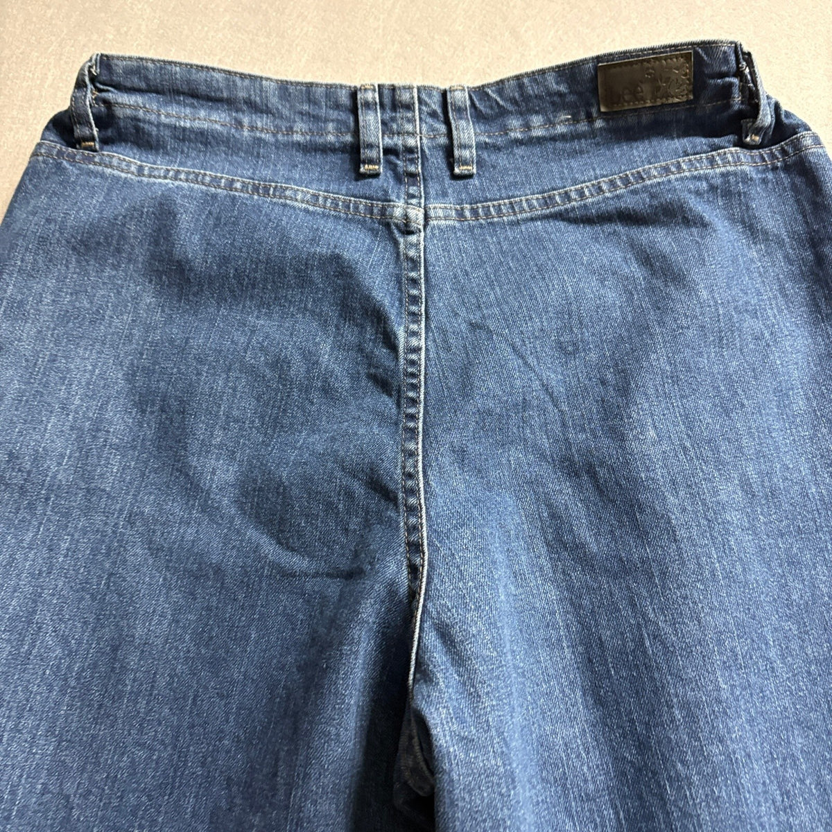 Lee Relaxed Fit Womens Elastic Waist Blue Denim Tapered Jeans Size 18 Long