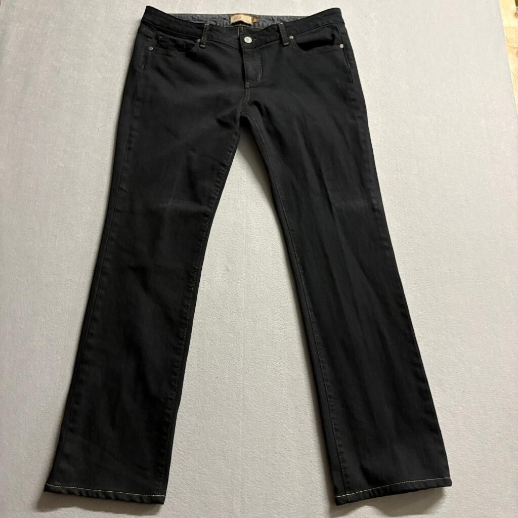 Paige Premium Denim Blue Heights Skinny Jeans Womens Size 32 Black Embroidered