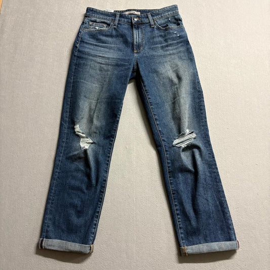 Joe's Jeans Womens 27 Distressed Boyfriend Straight Leg Blue Denim Cuffed