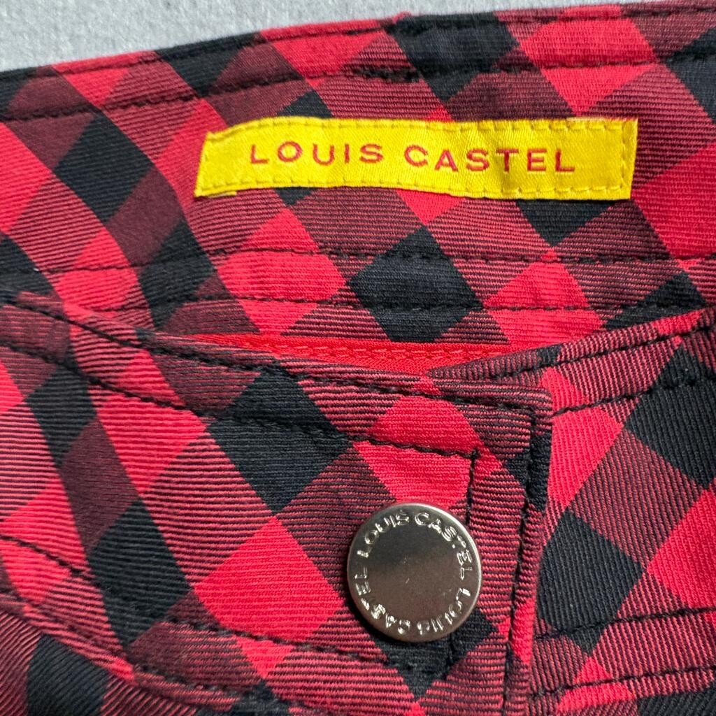 Louis Castel Red Black Buffalo Plaid Pants Womens Size 70 Cotton Blend Golf